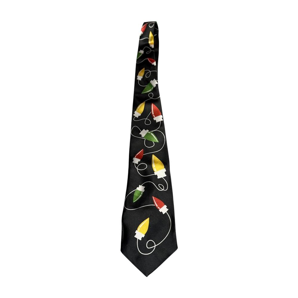 Black Christmas Lights Novelty Necktie Holiday Graphic Bulbs